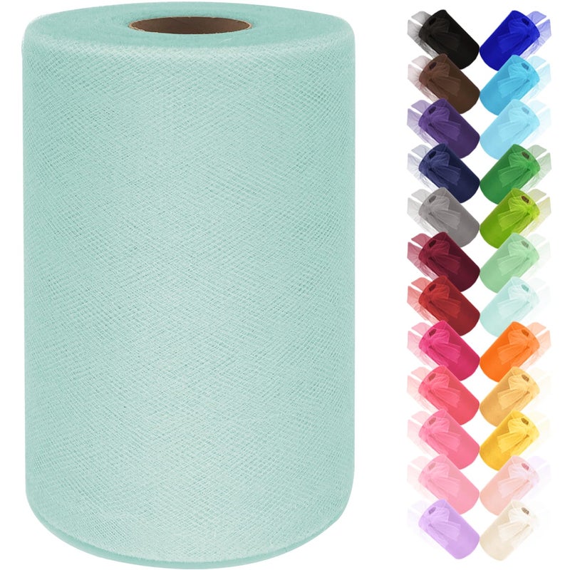 Ableme Deco Tulle Fabric Roll 6 Inch by 100 Yards (300 ft) Tulle Ribbon Sheer Mesh Netting for DIY Tutu Skirt Gift Wrapping Wedding Baby Shower Birthday Halloween Party Decorations Crafts, 34 Colors (Aqua Blue) - Image 1